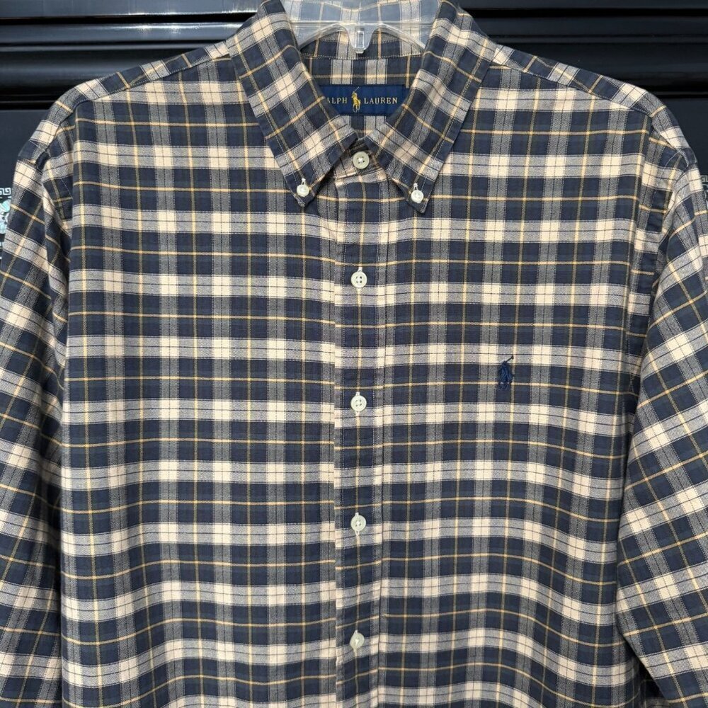 Ralph Lauren Navy Windowpane Plaid Button Shirt Long Sleeve Casual Wear L - Picture 2 of 11